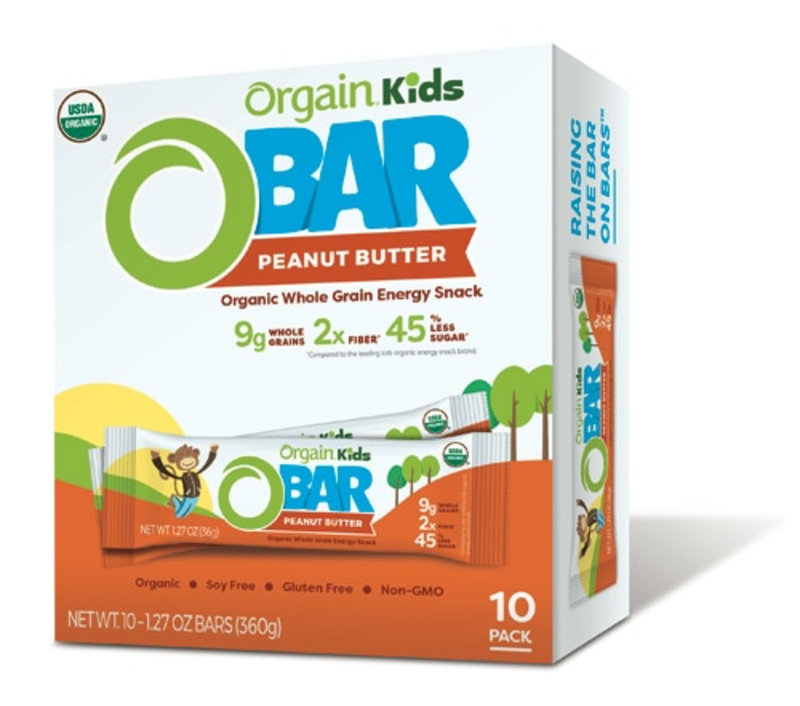 The Orgain Kids O Bar Organic Whole Grain Energy Snack Peanut Butter -- 10 Bars product image