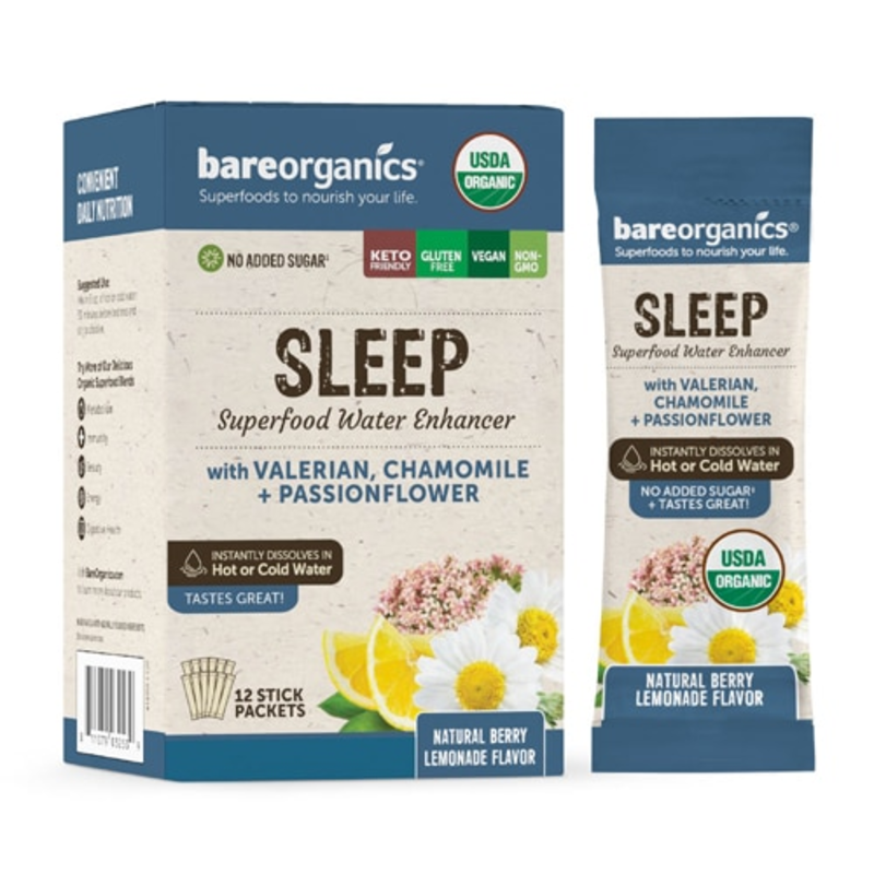 The BareOrganics Sleep Blend Superfood Water Enhancer Natural Berry Lemonade -- 12 Stick Packets product image